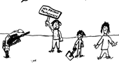 Engine Dog confronts a group of animal performer protesters.