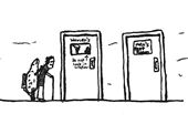 Engine Dog sees an old man struggling to get to the bathroom.