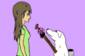 Engine Dog learns about flowers.