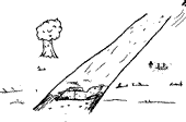 Engine Dog sees a group of ants crossing a ditch.